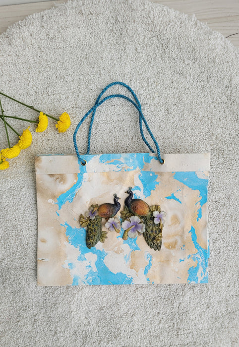 Decorative Paper Bag Set: Cerulean Peacock Taffy Rose And Florals Combo