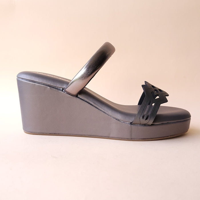 Gun Metal Laser Cut 2 Strap Wedge