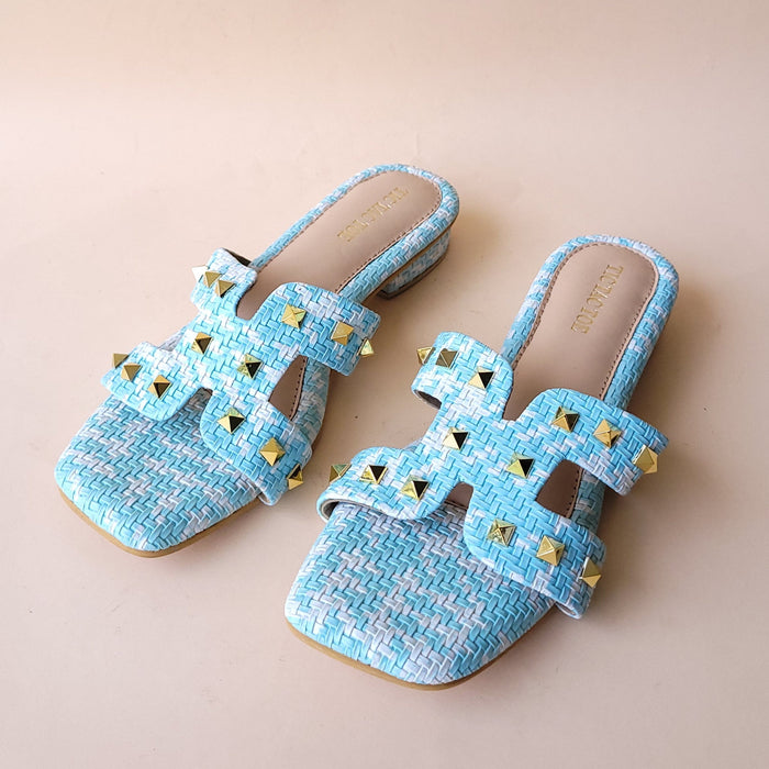 Blue Chatai Studs Slip On Flats