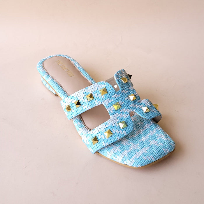 Blue Chatai Studs Slip On Flats