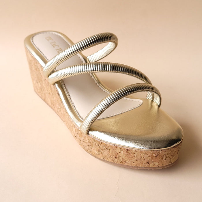 Gold Metallic Cross Strap Wedge