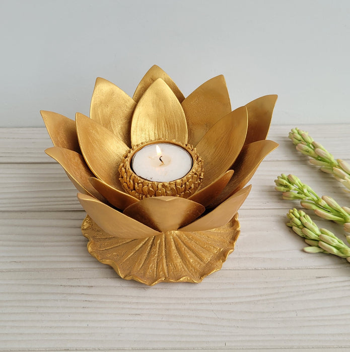 Golden-Royal Lotus Tealight Holder (L)