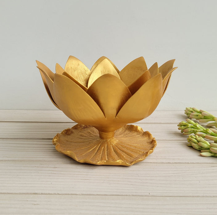 Golden-Royal Lotus Tealight Holder (L)