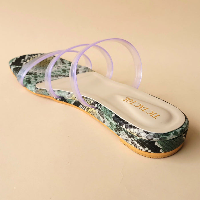 3 Strap Olive Animal Print Flat