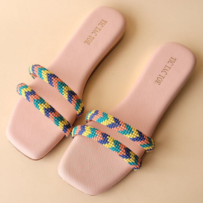 Pink 2 Strap Beads Flats