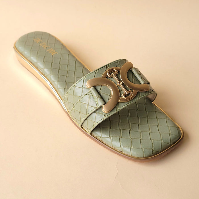 Olive Chequered Textured Fitting Flat