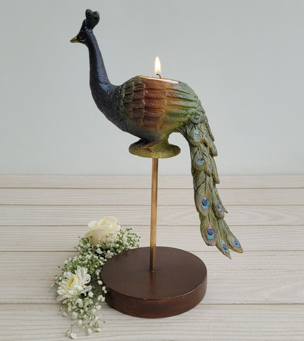 The Perched Peahen Tealight Stand