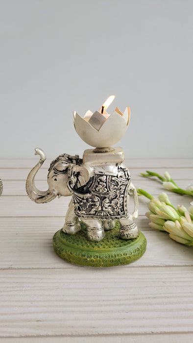 Silver Engraved Elephant Candle