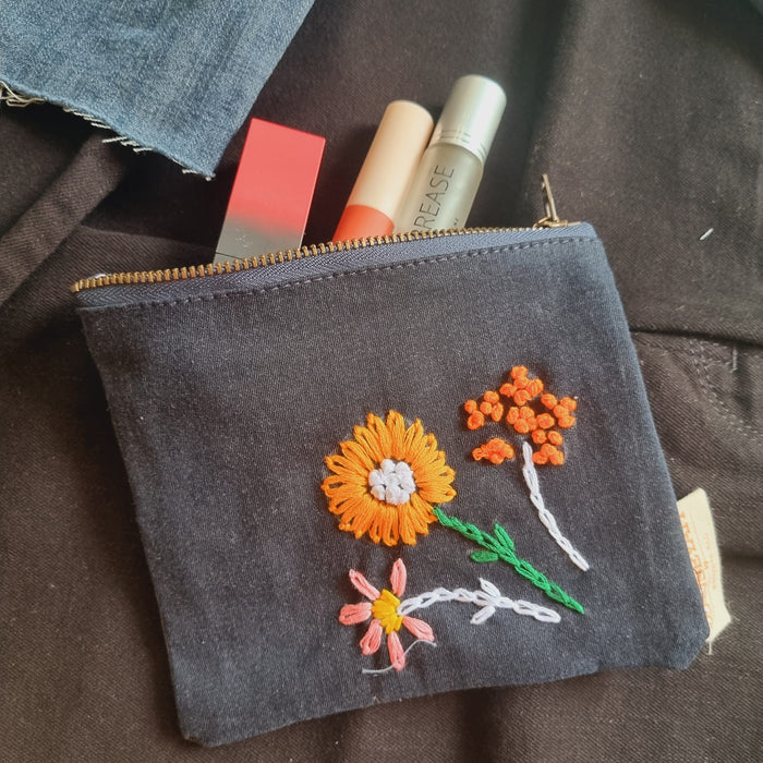 Upcycled Denim Tote Pouch with Hand Embroidery (single)