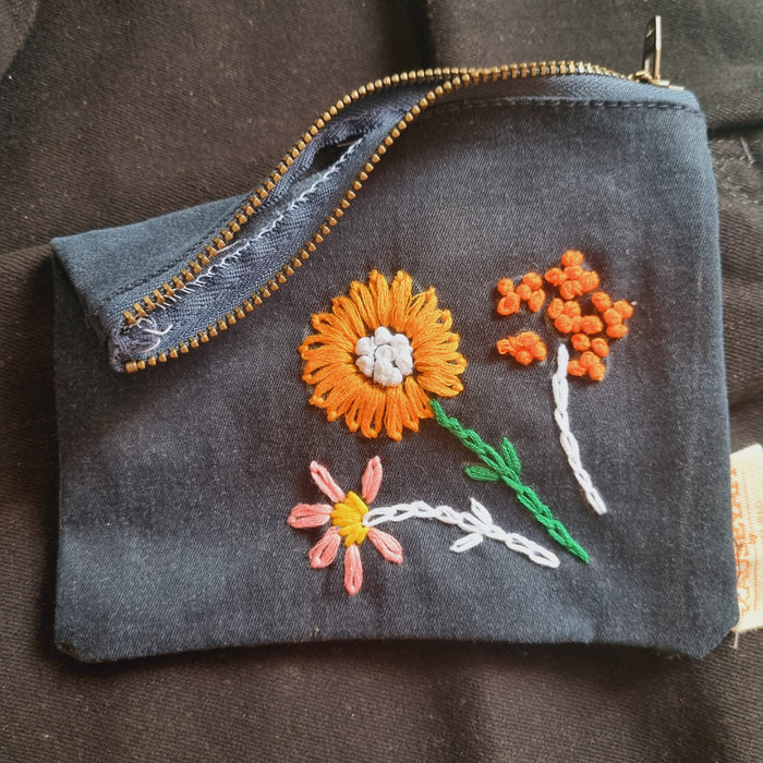 Upcycled Denim Tote Pouch with Hand Embroidery (single)