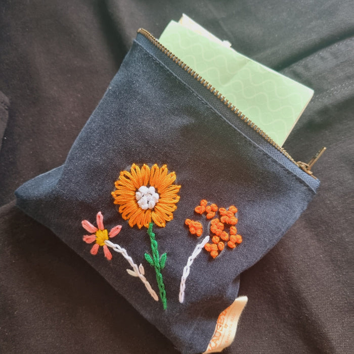 Upcycled Denim Tote Pouch with Hand Embroidery (single)