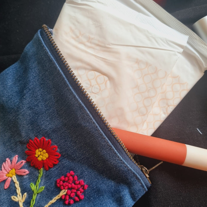 Upcycled Denim Tote Pouch with Hand Embroidery (single)