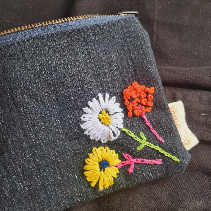 Upcycled Denim Tote Pouch with Hand Embroidery (single)