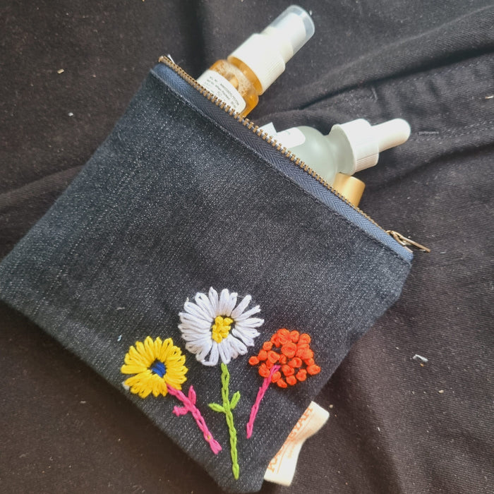 Upcycled Denim Tote Pouch with Hand Embroidery (single)