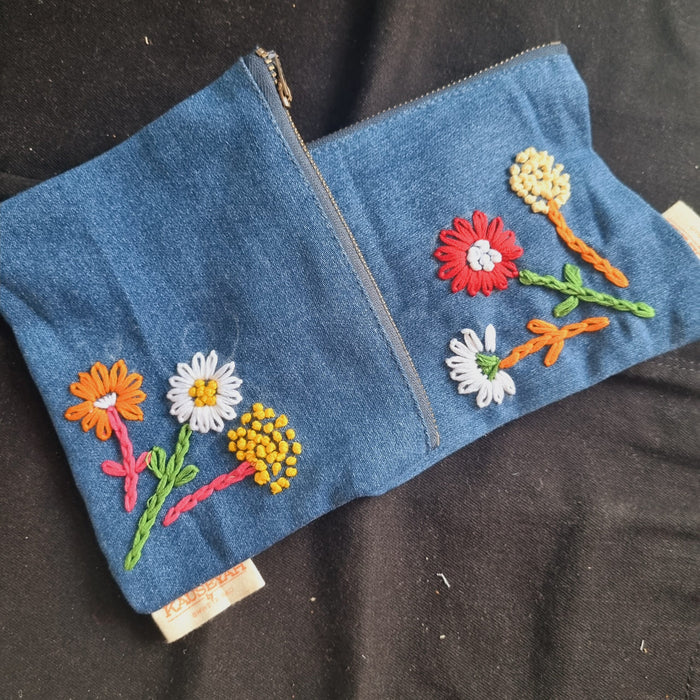 Upcycled Denim Tote Pouch with Hand Embroidery Combo