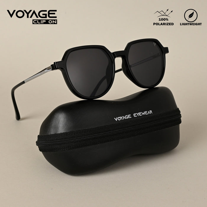 Voyage Black Wayfarer Clip-On Polarized Sunglasses for Men & Women - PMG4659