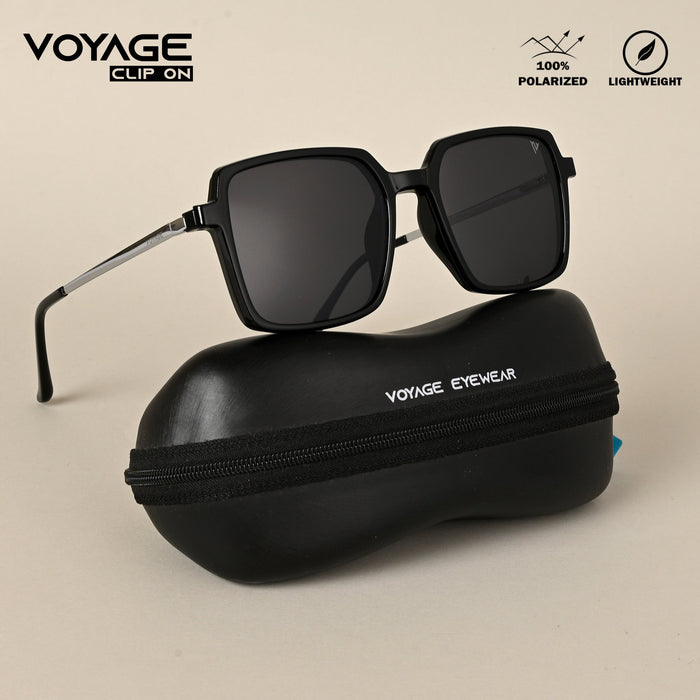 Voyage Black Wayfarer Clip-On Polarized Sunglasses for Men & Women - PMG4661