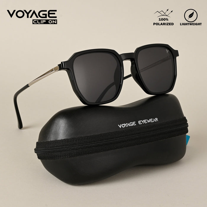 Voyage Black Wayfarer Clip-On Polarized Sunglasses for Men & Women - PMG4663