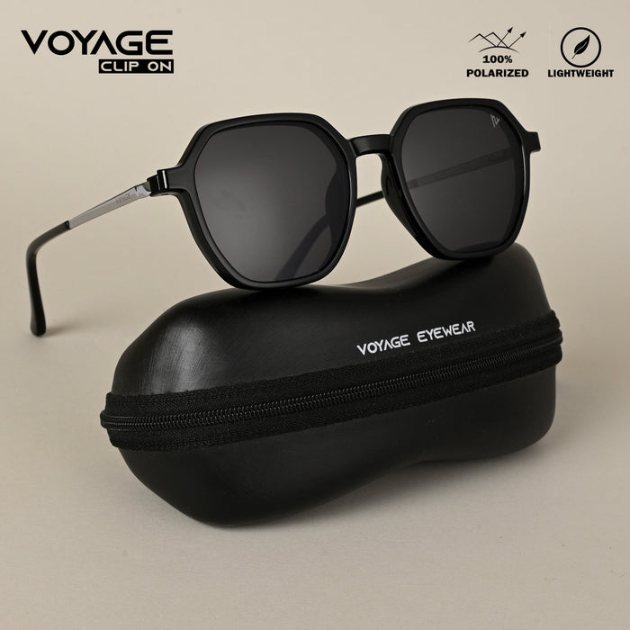 Voyage Black Wayfarer Clip-On Polarized Sunglasses for Men & Women - PMG4669