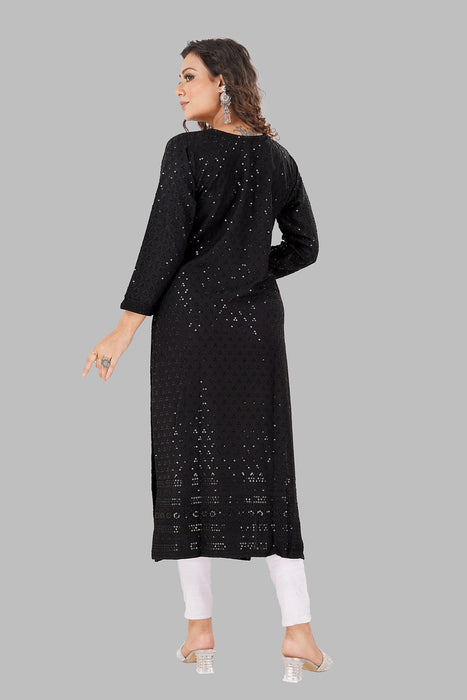 Rayon Chikan sequence work Kurti-NMK-BLACK