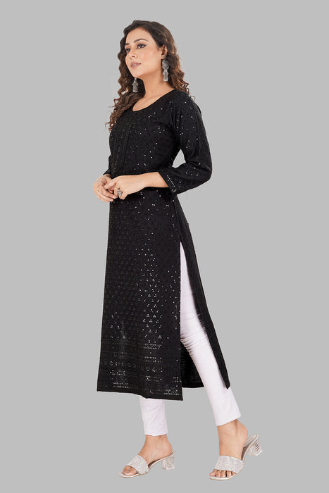 Rayon Chikan sequence work Kurti-NMK-BLACK