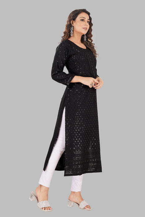 Rayon Chikan sequence work Kurti-NMK-BLACK