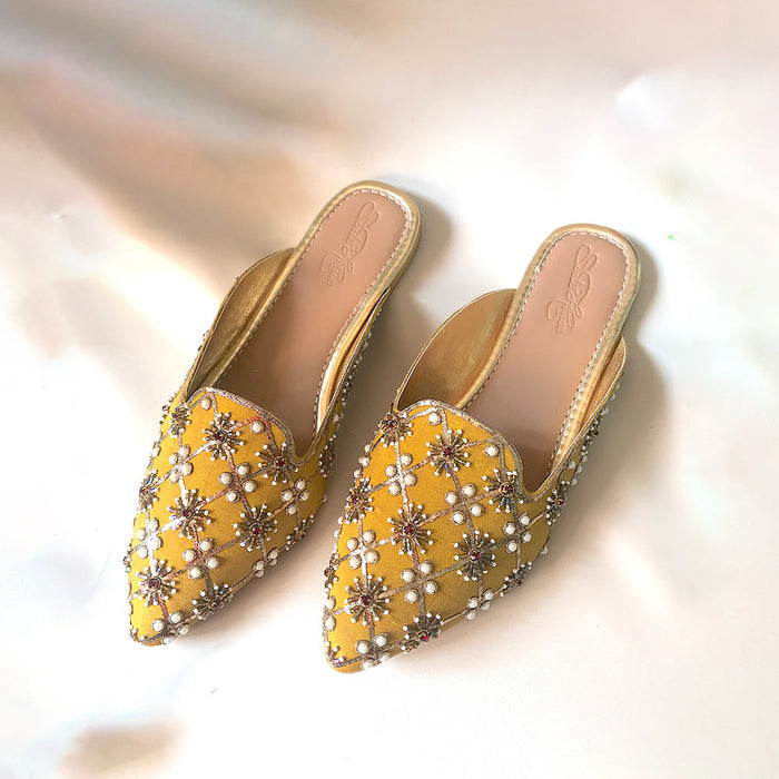 Yellow Nakshi Mules