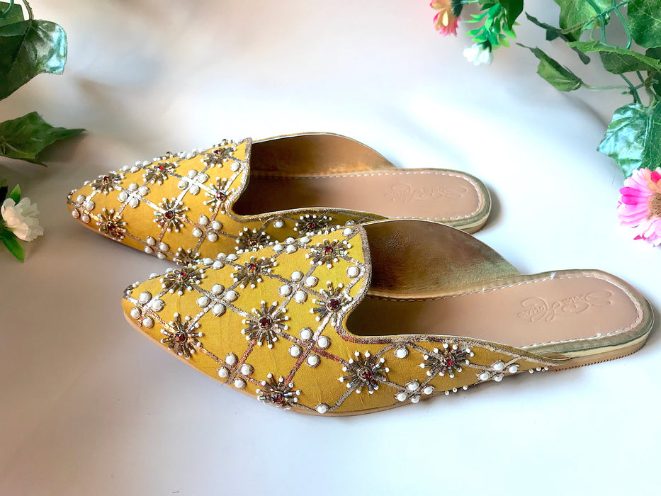 Yellow Nakshi Mules