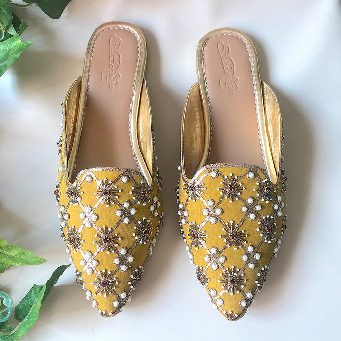 Yellow Nakshi Mules