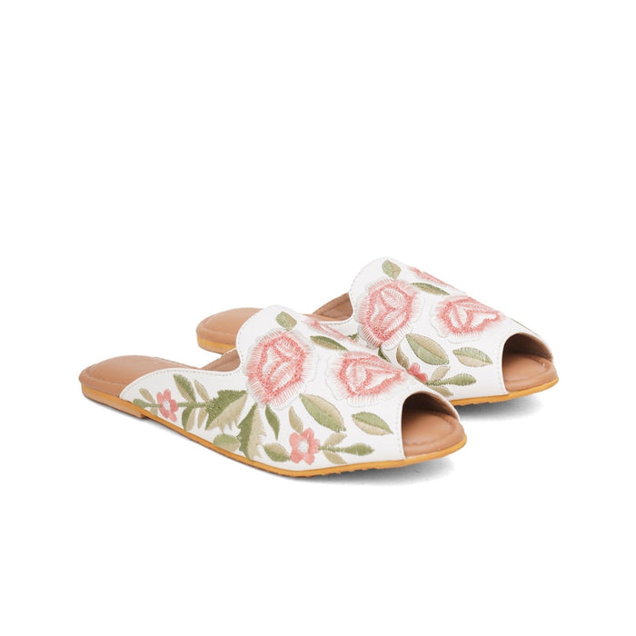 White peach flower loafers