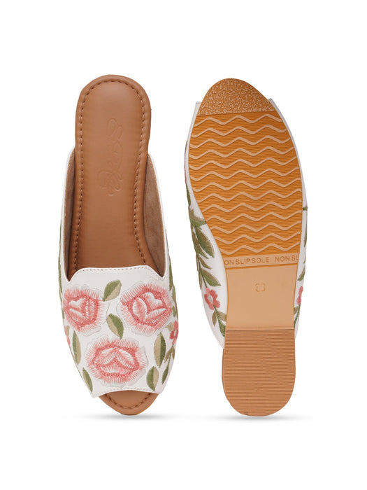 White peach flower loafers