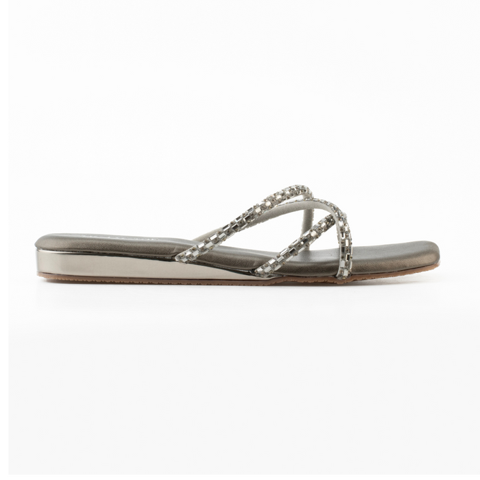 Gun Metal Diamond Cross Strap Flat