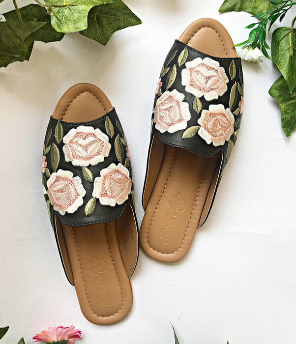 Black Flower Loafers