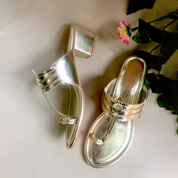 Gold Kolapuri Block Heels