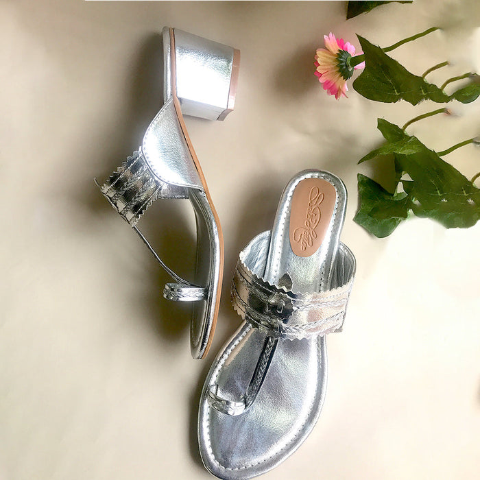 Silver Kolapuri Block Heels