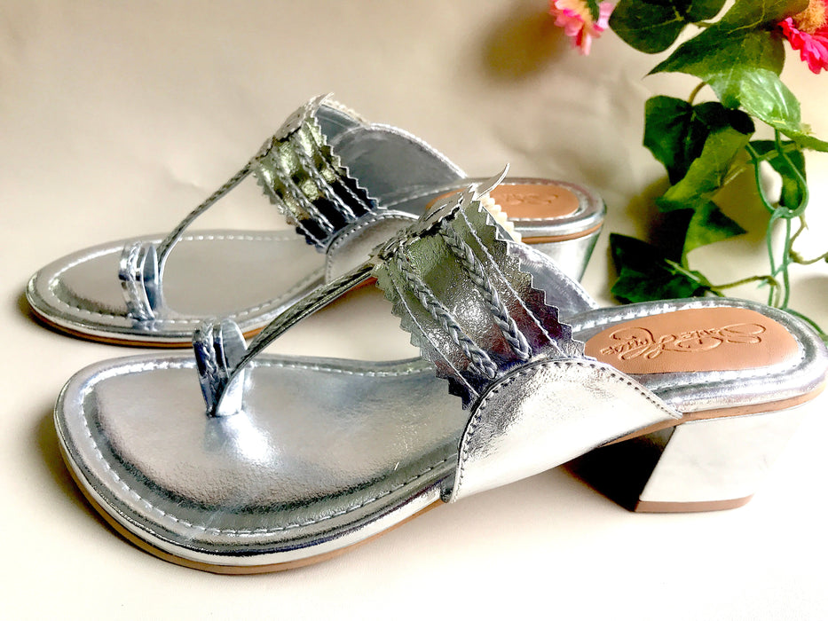 Silver Kolapuri Block Heels