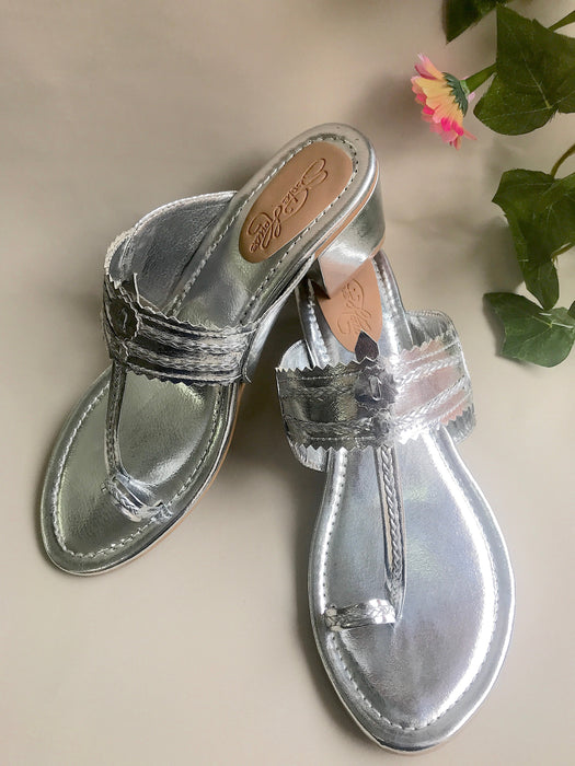 Silver Kolapuri Block Heels