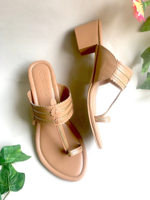 Beige Kolapuri Block Heels