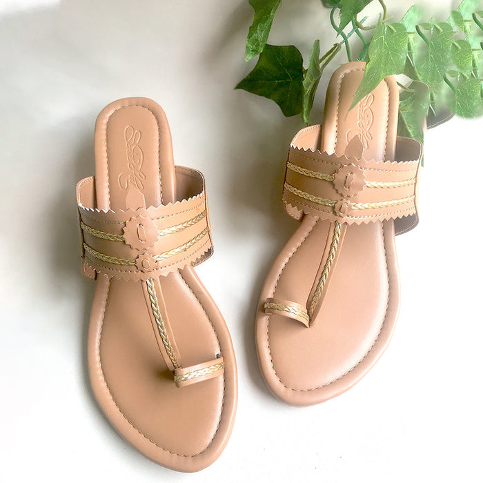 Beige Kolapuri Block Heels