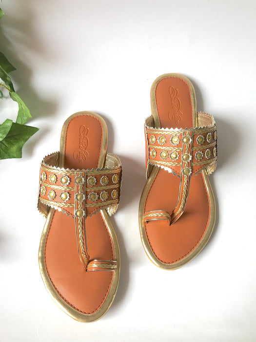 Tan Gold Filigree Flats