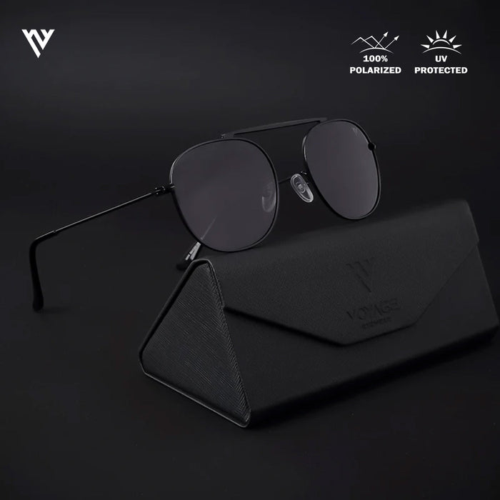 Voyage Exclusive Black Polarized Round Sunglasses for Men & Women - PMG4138