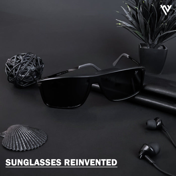 Voyage Exclusive Matt Black Polarized Wayfarer Sunglasses for Men & Women - PMG4444