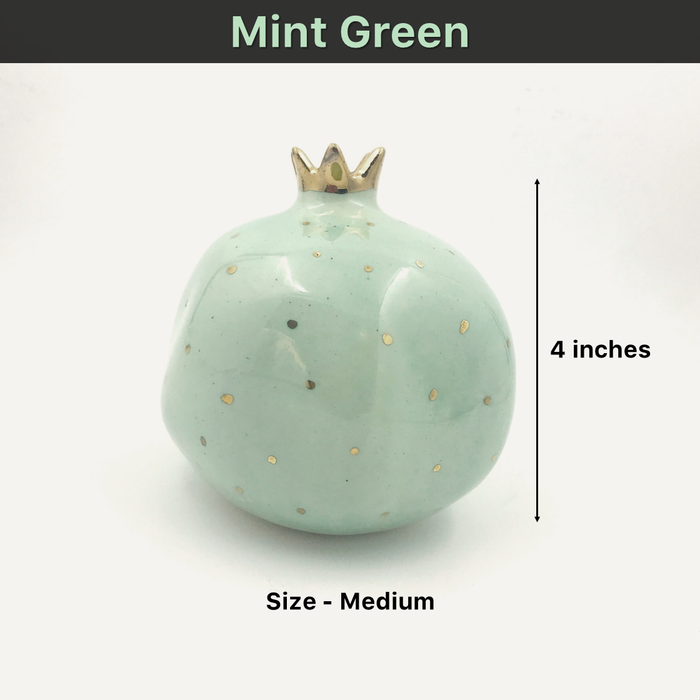 Ceramic Pomegranate Showpiece with Gold Plated Crown, 4 inch (Mint Green)