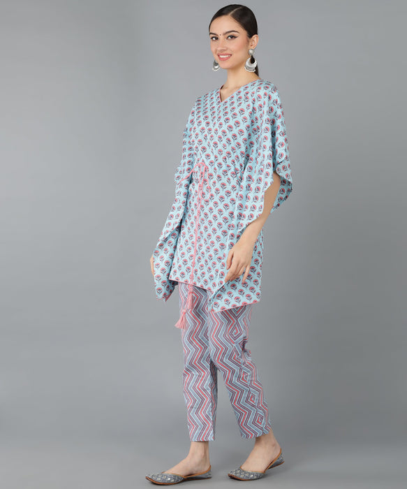 Cotton Printed Kaftan With Pant