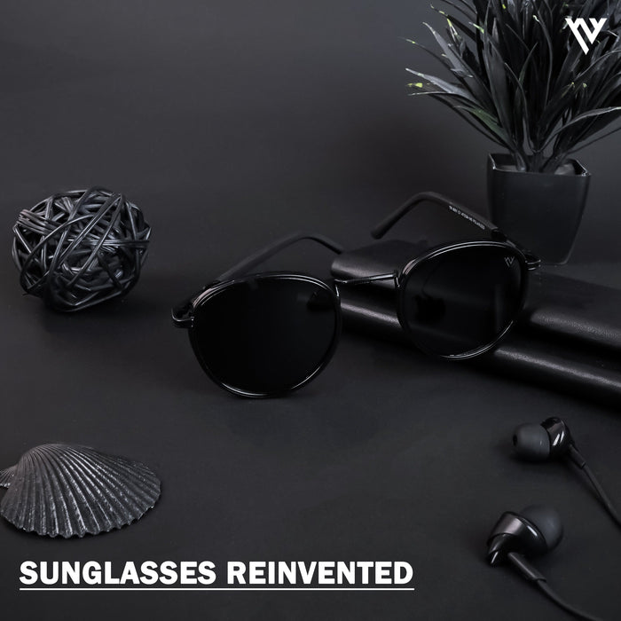 Voyage Exclusive Black Polarized Round Sunglasses for Men & Women - PMG4443