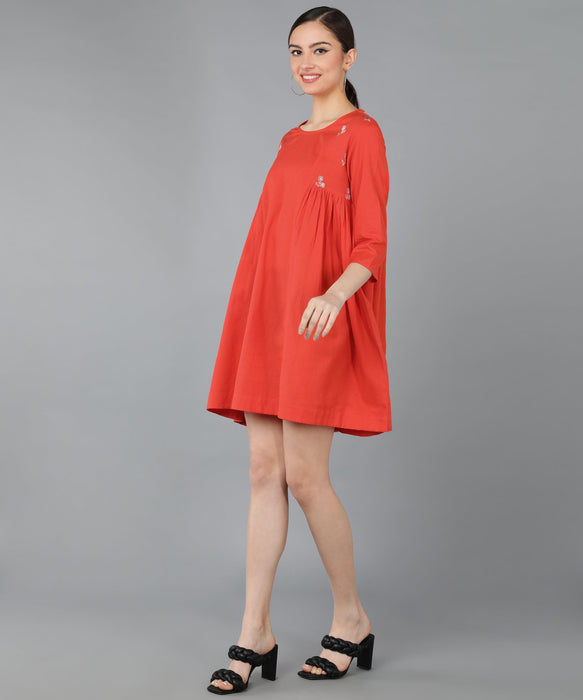 Orange Cotton Embroidered Tunic