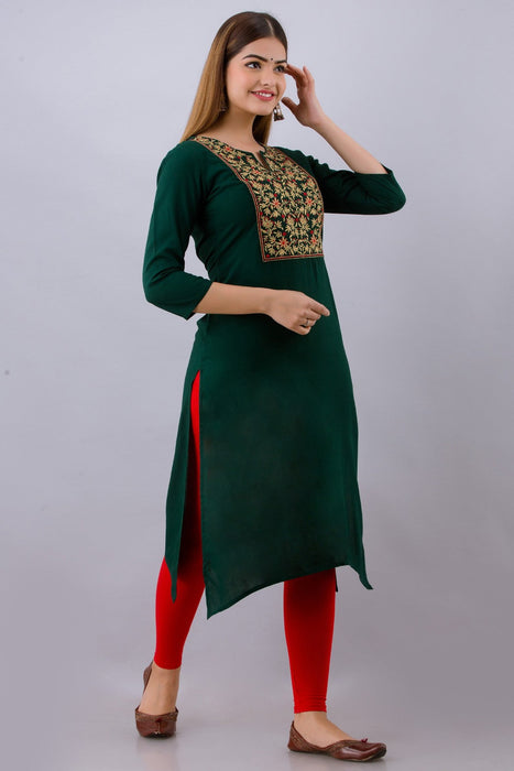 Women's Rayon Printed Calf Length Straight Kurta KR062GREEN