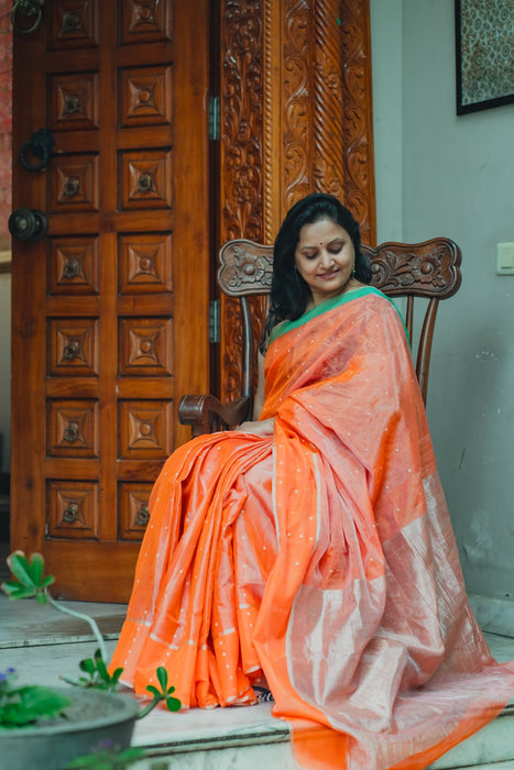 Chanderi Tissue Silk Saree - Orange