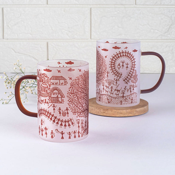 Ethnic Warli Art Frosted mugs - Set of 2 and 4