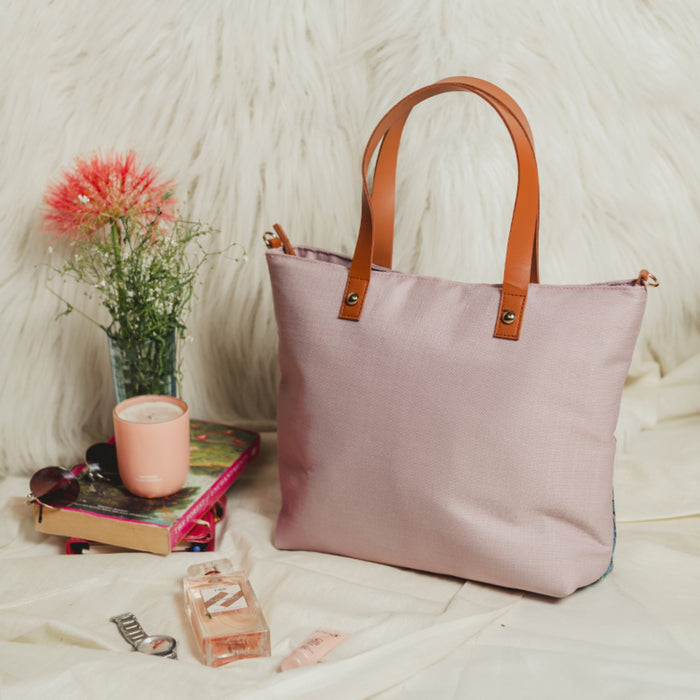 Lilly Pastel Pink Chain Stitch Hand Embroidery Canvas Tote Bag